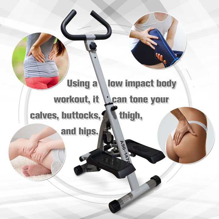 Stepper w/Handle Hand Grip Workout Fitness Machine For Fitness Aerobic Exercise Home Gym Grey