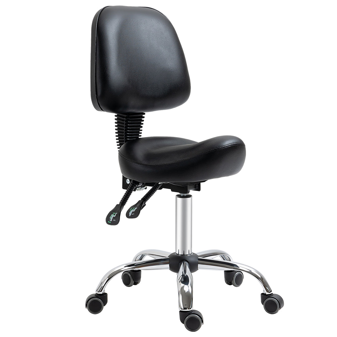 Saddle Stool, PU Leather Adjustable Rolling Salon Chair for Massage - Black