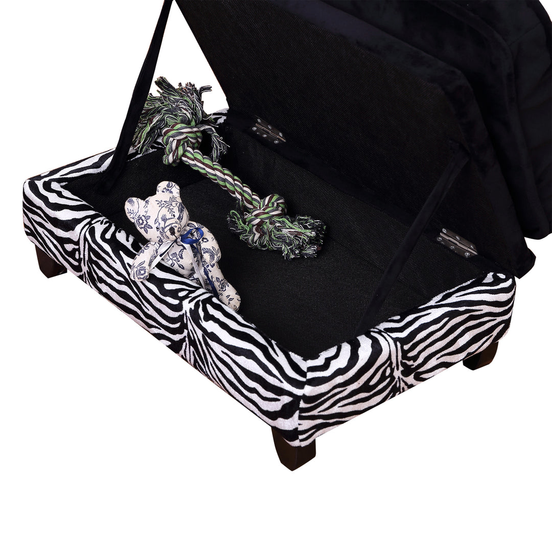Foam Dog Bed, Elevated Pet Sofa, Cat Couch Lounger, with Storage, Removable Washable Cover, Black, Zebra Stripe Print