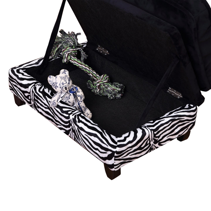 Foam Dog Bed, Elevated Pet Sofa, Cat Couch Lounger, with Storage, Removable Washable Cover, Black, Zebra Stripe Print