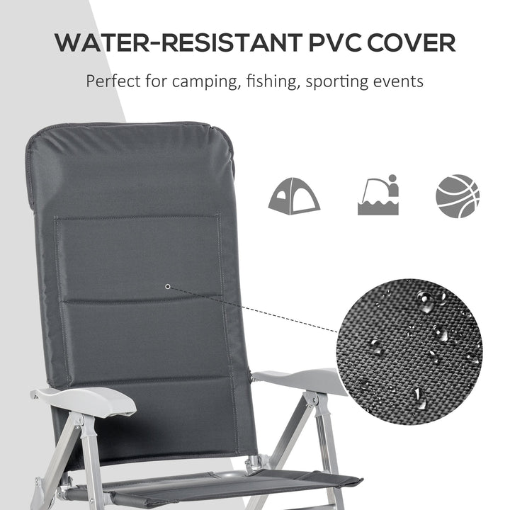 2 Pcs Patio Folding Dining Chair w/ Adjustable Back &amp; Armrest Portable for Camping Garden Pool Beach Deck Grey