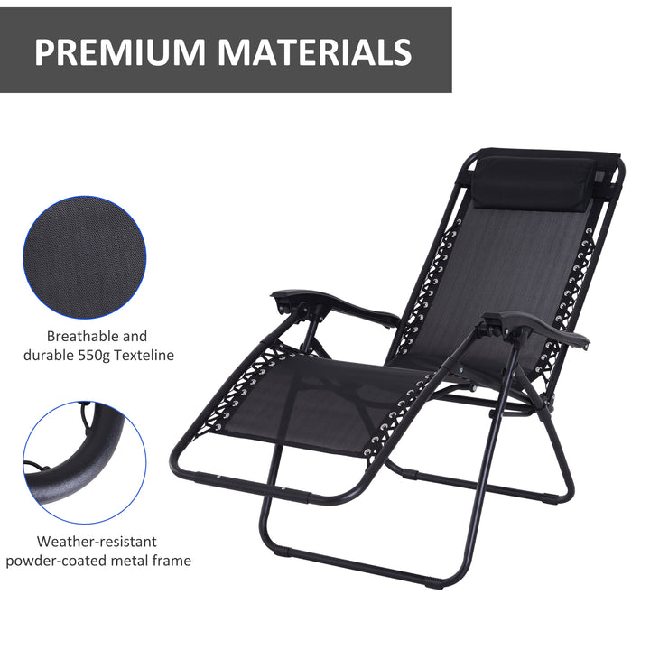 Outsunny Zero Gravity Chair Metal Frame Armchair Outdoor Folding & Reclining Sun Lounger with Head Pillow for Patio Decking Gardens Camping, Black