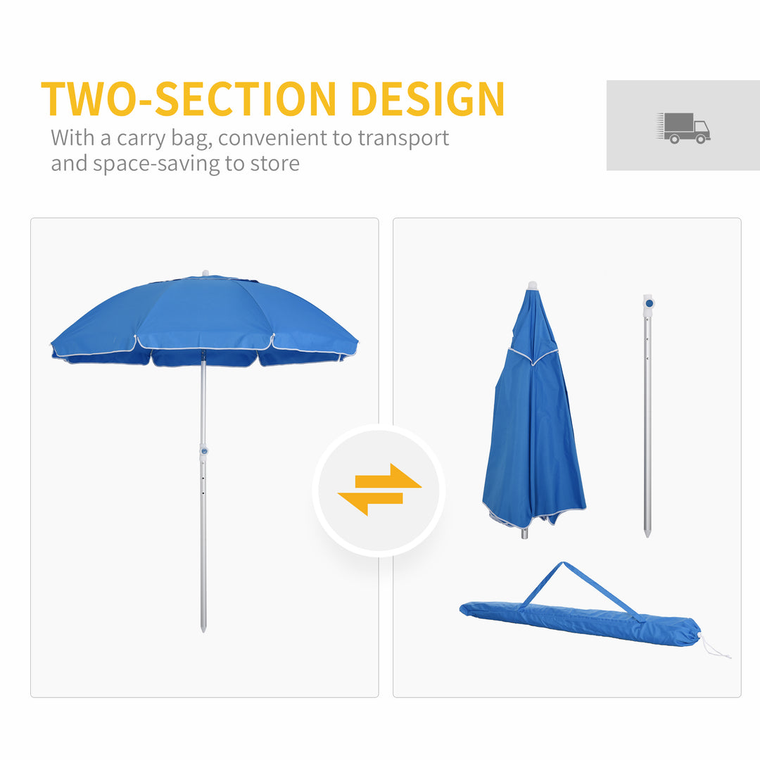 Outsunny Arc. 1.9m Beach Umbrella with Pointed Design Adjustable Tilt Carry Bag for Outdoor Patio Blue