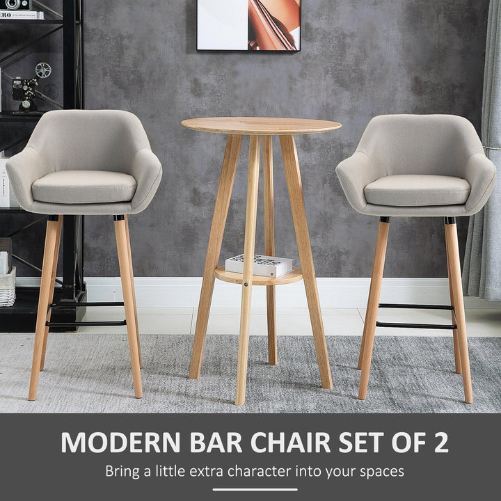 Set of 2  Bar Stools Modern Upholstered Seat Bar Chairs w/ Metal Frame, Solid Wood Legs Living Room Dining Room Fabric Furniture - Beige