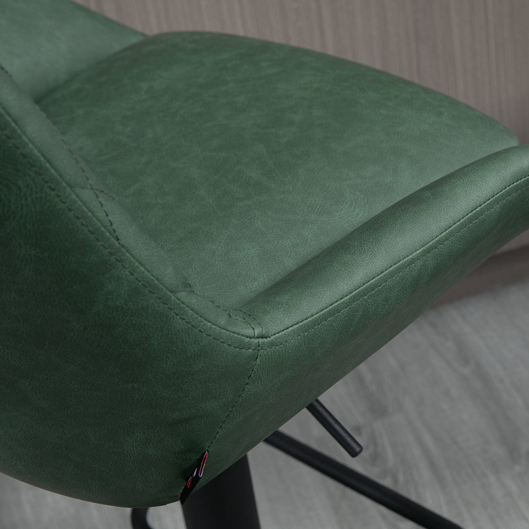 Set of 2 Retro Bar stools With Backs , Adjustable Kitchen Stool, Upholstered Bar Chairs with Back, Swivel Seat, Dark Green