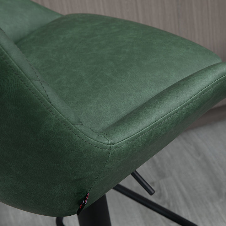 Set of 2 Retro Bar stools With Backs , Adjustable Kitchen Stool, Upholstered Bar Chairs with Back, Swivel Seat, Dark Green