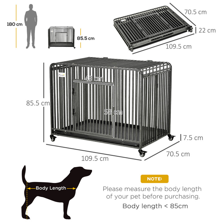 PawHut Foldable Heavy Duty Dog Crate, Dog Cage on Wheels, Portable Dog Kennel with Removable Tray, for Large and Medium Dogs