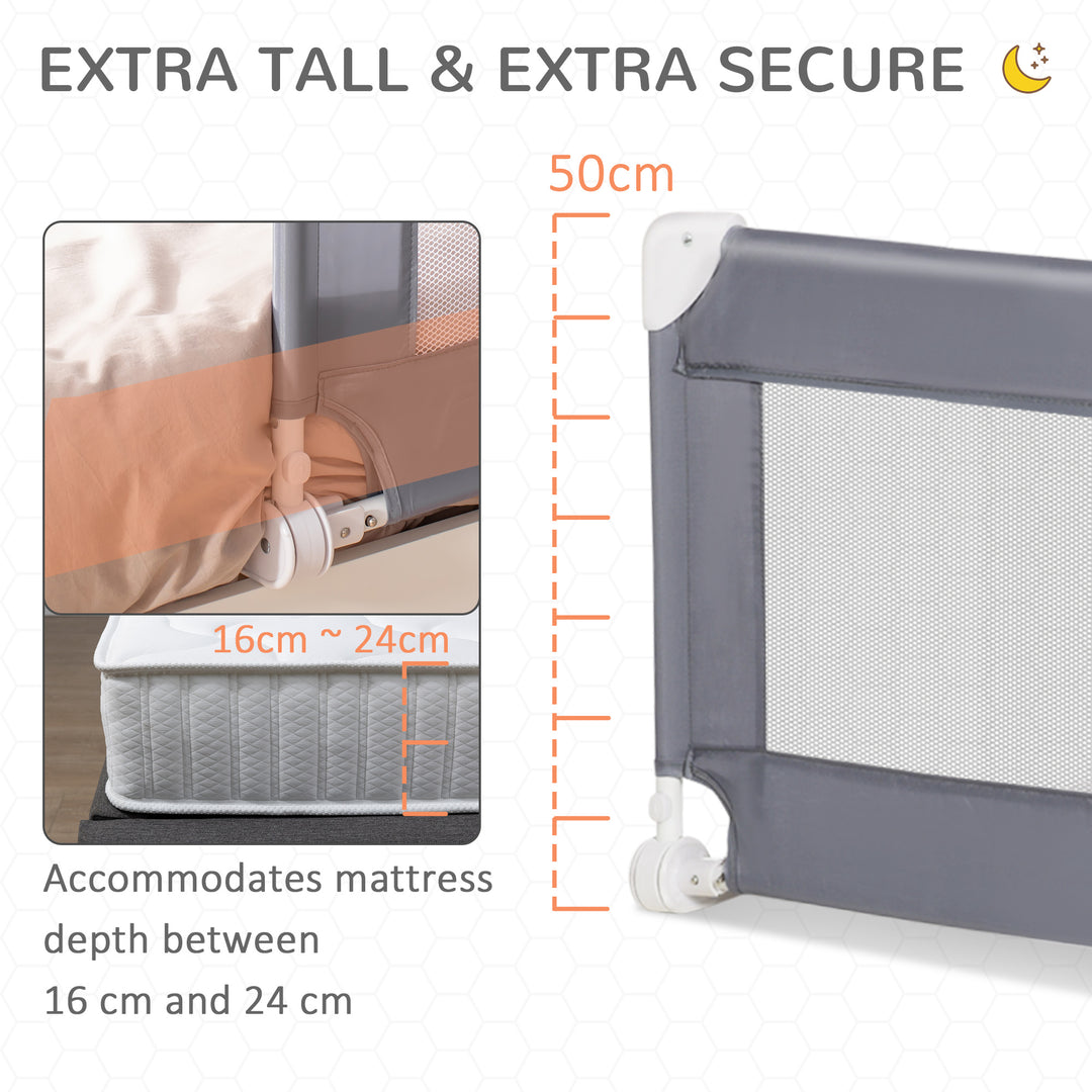Toddler Bed Rail Foldable Safety Barrier Fold Down Bed Guard for Flat &amp; Slat Bed, 150 x 50cm, Grey
