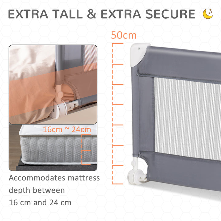 Toddler Bed Rail Foldable Safety Barrier Fold Down Bed Guard for Flat &amp; Slat Bed, 150 x 50cm, Grey