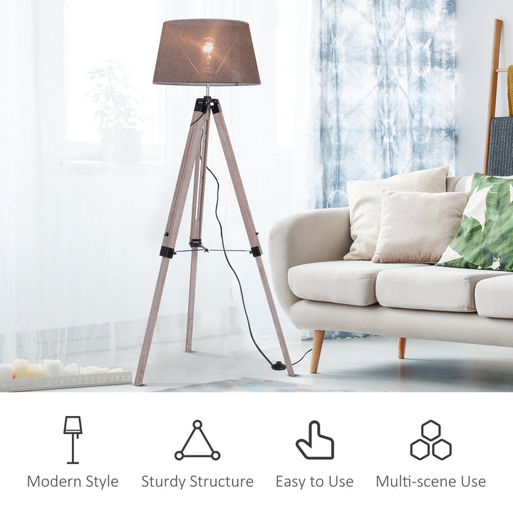 Wooden Adjustable Tripod Free Standing Floor Lamp  Bedside Light E27 Bulb Compatible