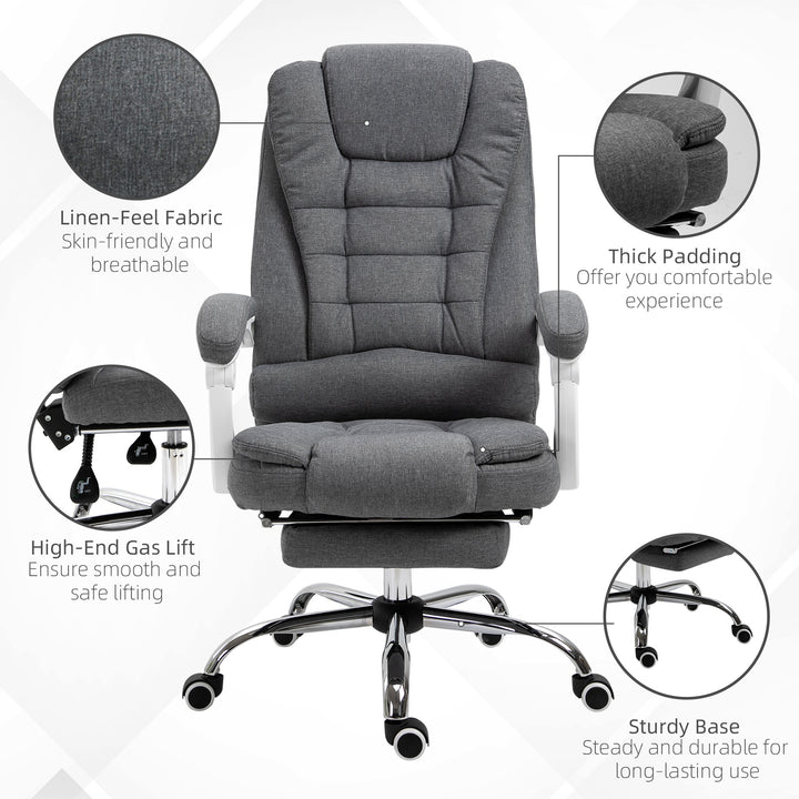 Office Chair with Footrest Computer Swivel Rolling Task Recliner for Home with Retractable Footrest, Arm, Grey