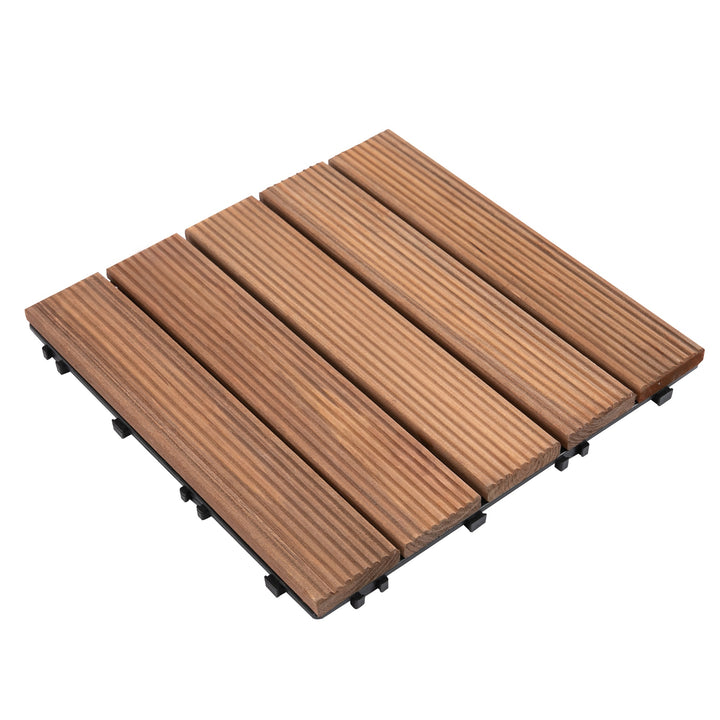 27 Pcs Floor Tiles Interlocking Solid Wood DIY Deck Tiles Indoor Outdoor Flooring