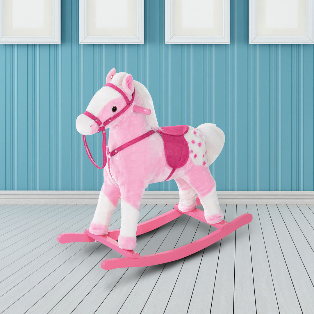 Childrens Plush Rocking Horse with Sound-Pink