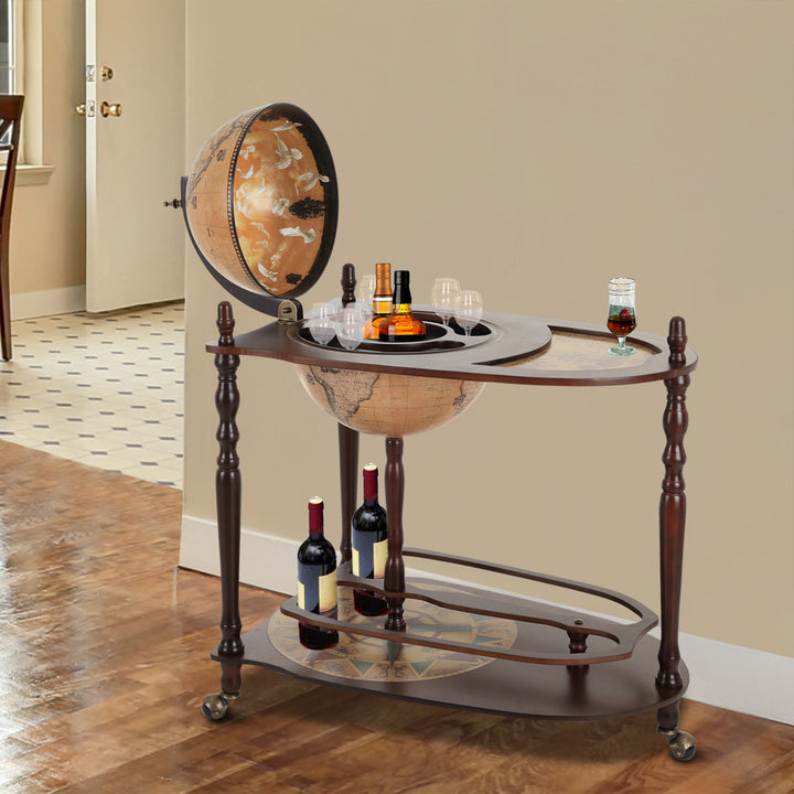 Bar Globe Drinks Cabinet Wine Container Minibar Storage Trolley Table with Bottle Glass Holder