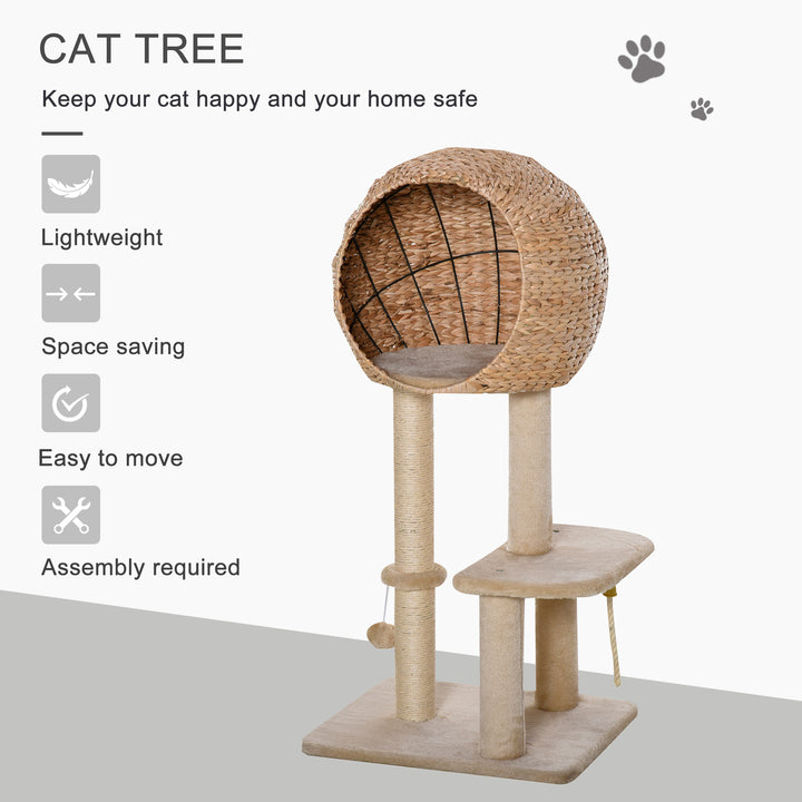 PawHut Cat tree Cat Tower 100cm Climbing Activity Center with Sisal Scratching Post Condo Perch Hanging Balls Teasing Rope Toy Cushion