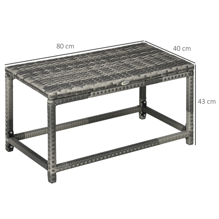 Outdoor Coffee Table, Garden PE Rattan Side Table with Plastic Board Under the Full Woven Table Top and X-Shape Support for Patio Mixed Grey