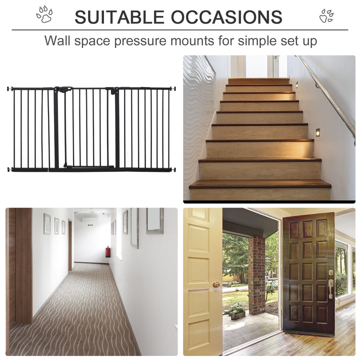 PawHut Retractable Pet Safety Gate Dog Barrier Home Doorway Corridors Room Divider Stair with 3 Extensions and Adjustable Screws Black 76.2 x 152.3 cm