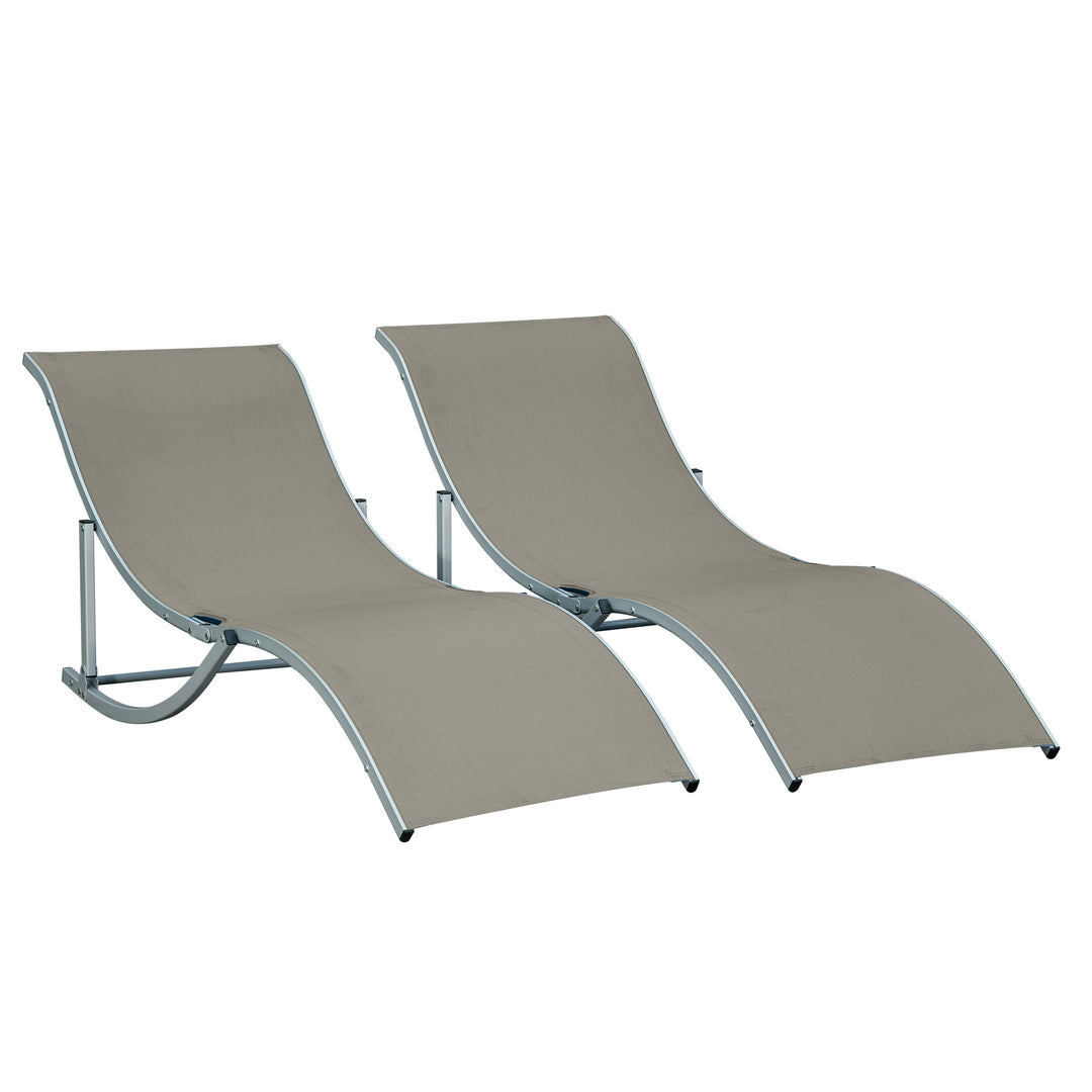 Outsunny Set of 2 S-shaped Foldable Lounge Chair Sun Lounger Reclining Outdoor Chair for Patio Beach Garden Light Grey