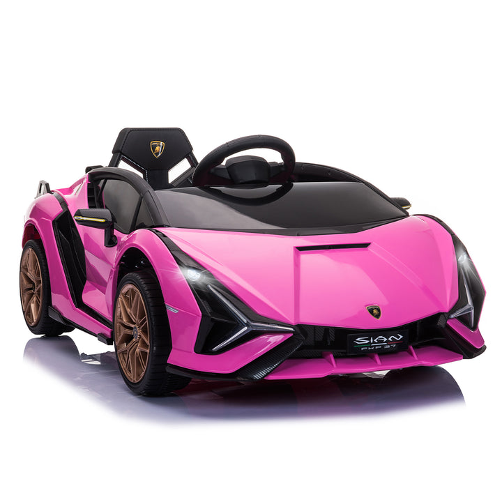 Compatible 12V Battery-powered Kids Electric Ride On Car Lamborghini SIAN Toy with Parental Remote Control Lights MP3 for 3-5 Years Old Pink