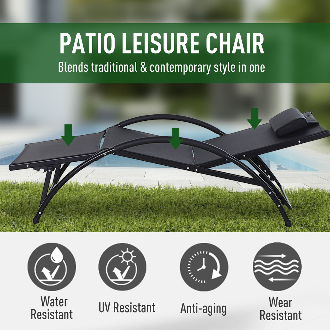 Outsunny Garden Patio Sun Lounger Half Circle Armrest Adjustable Head Footrest Aluminium Frame Textline Seat &amp;Pillow Garden Outdoor - Black