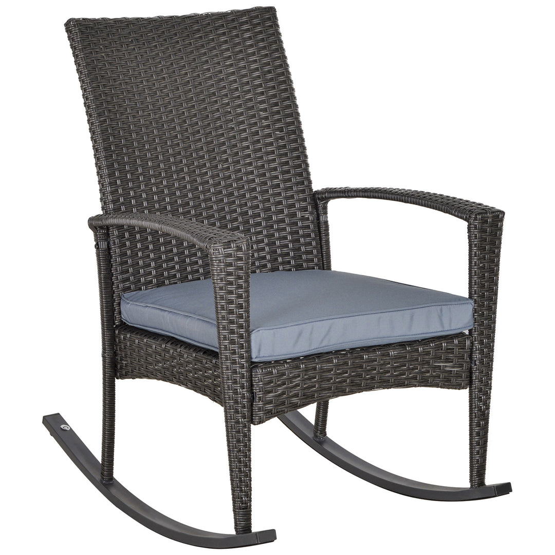 PE Rattan Outdoor Garden Rocking Chair w/ Cushion Grey