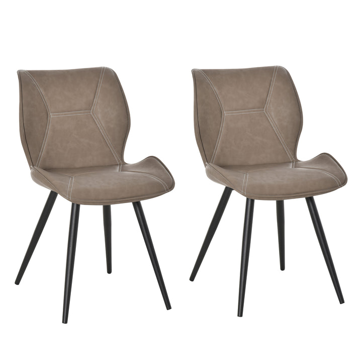 Set of 2 Contrast Stitched PU Leather Racing-Style Dining Chairs Accent Seat w/ Steel Legs Ergonomic Back Padding Home Living Room Brown