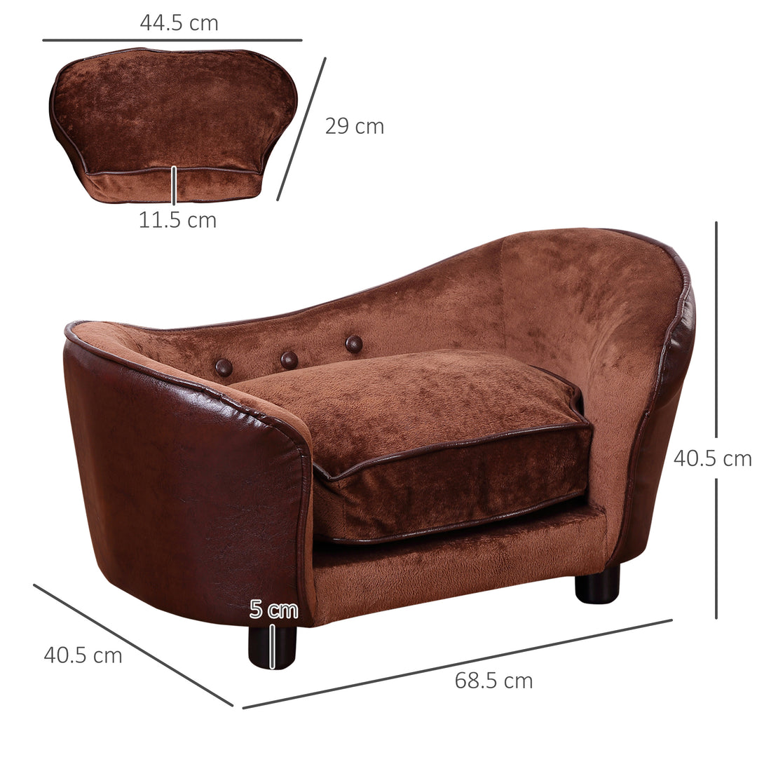 Dog Sofa Chair with Legs, Pet Couch with Soft Cushion for Extra Small Dogs Cats, Brown, 68.5 x 40.5 x 40.5 cm