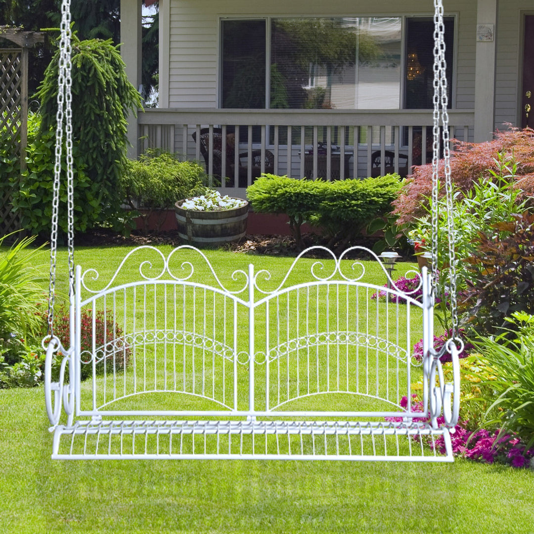 Metal 2-Seater Outdoor Garden Swing Bench White