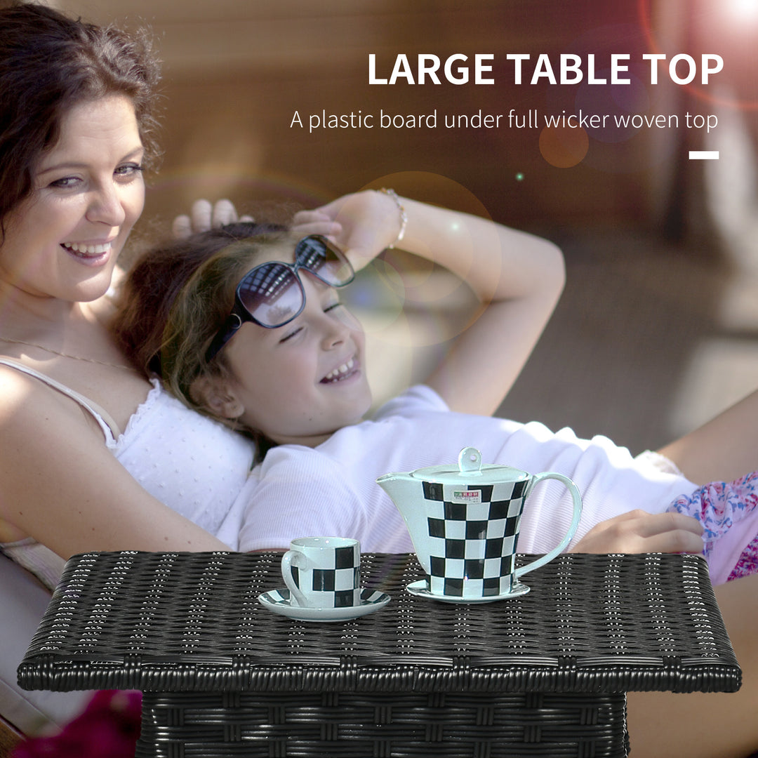 Rattan Side Table, Outdoor Coffee Table, with Plastic Board Under the Full Woven Table Top for Patio, Garden, Balcony, Black