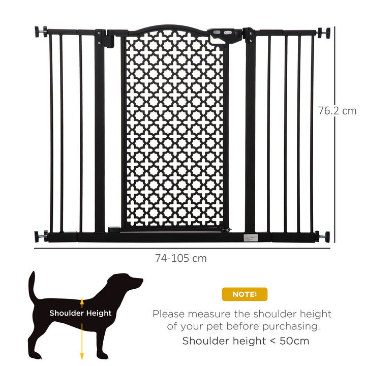 PawHut 74-105 cm Pet Safety Gate Barrier Stair Pressure Fit with Auto Close and Double Locking for Doorways, Hallways, Black