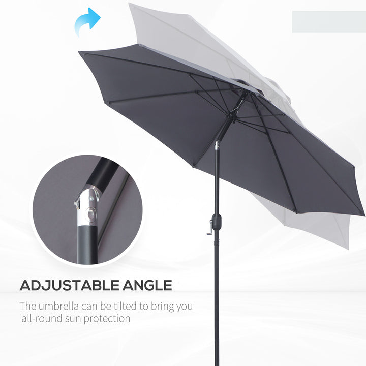 Outsunny 2.7M Garden Parasol, Patio Sun Umbrella, Tilt Shade Shelter Canopy, Aluminium Frame, Charcoal Grey