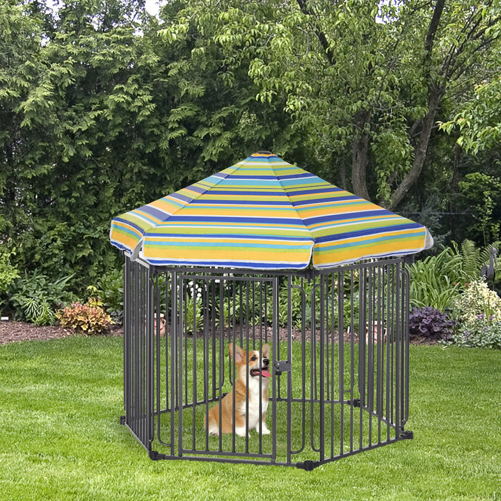 PawHut Heavy-Duty Outdoor Pet Cage Kennel with Weather-Resistant Polyester Roof, Locking Door, &amp; Metal Frame 122cmx105cmx119cm