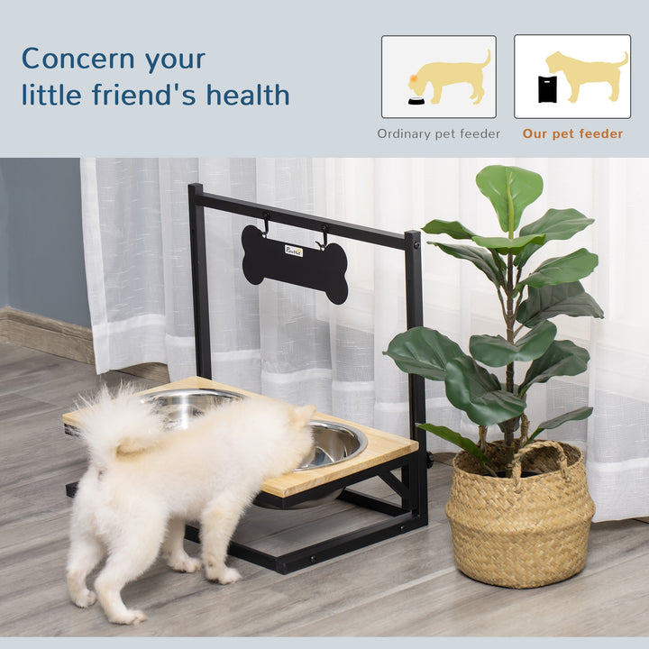 Dog Bowls Adjustable Raised Pet Feeder with 2 Removable Stainless Steel Bowls for Small Medium Large Dogs, Natural