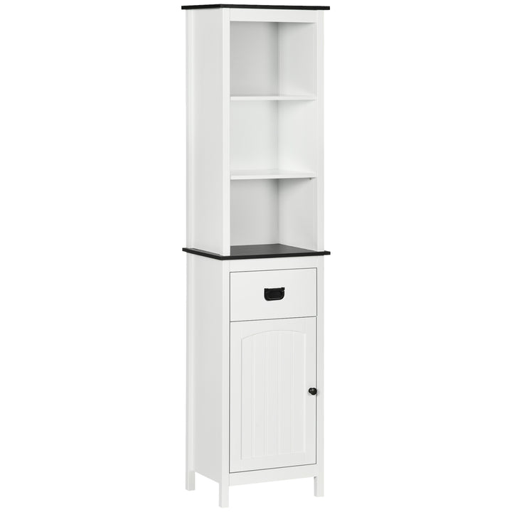 kleankin Tall Bathroom Cabinet, Freestanding Tallboy Storage Unit with Drawer and Adjustable Shelf for Living Room, White