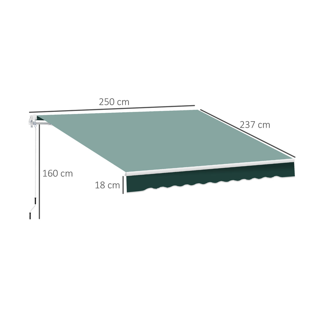 2.5m x 2m Garden Patio Manual Awning Canopy Sun Shade Shelter Retractable with Winding Handle Green