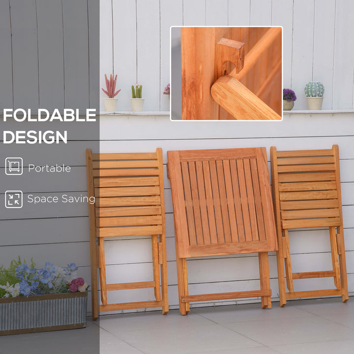 Outsunny 3 Piece Garden Bistro Set, Folding Outdoor Chairs and Table Set, Wooden Patio Dining Furniture for Poolside, Balcony, Teak