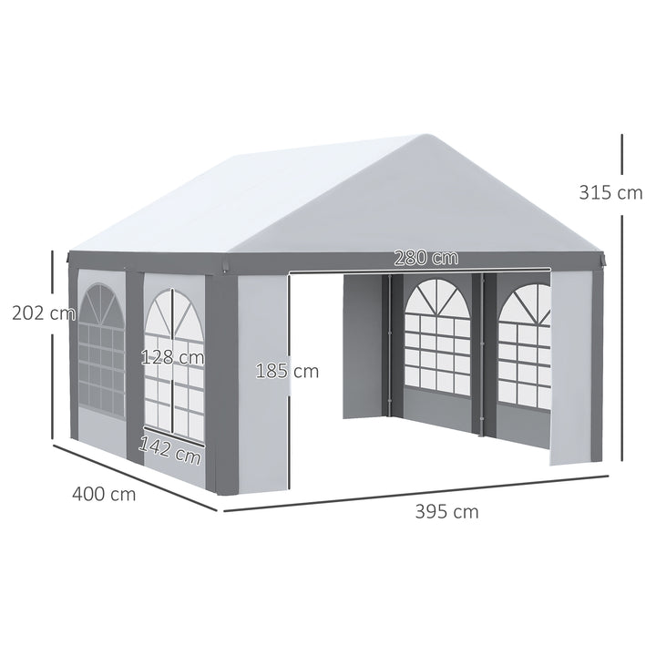 Outsunny 4 x 4m Galvanised Party Tent, Marquee Gazebo with Sides, Four Windows and Double Doors, for Parties, Wedding and Events