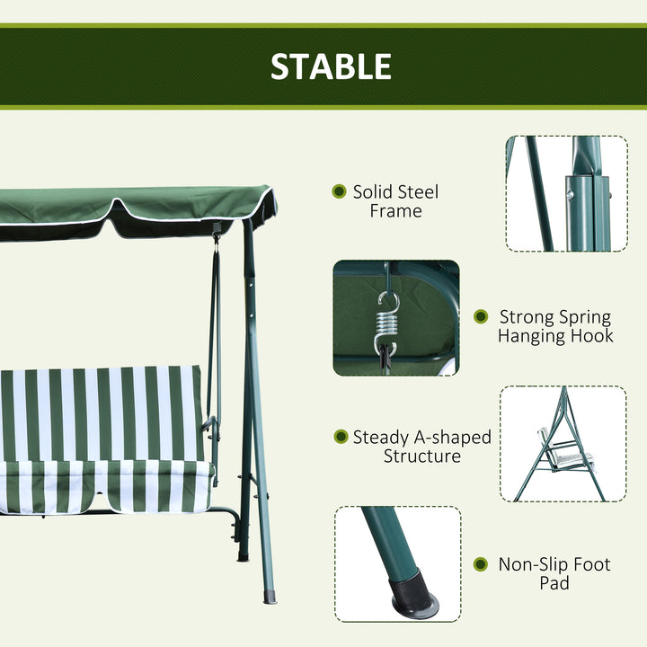 Steel 3-Seater Swing Chair w/ Adjustable Canopy Green