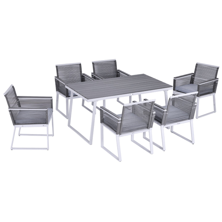 6-Seater Garden Dining Set w/ PE Rattan Cushioned Chairs and Rectangle Table, Box-shaped Frames, Grey