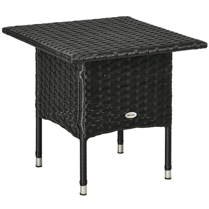 Rattan Side Table, Outdoor Coffee Table, with Plastic Board Under the Full Woven Table Top for Patio, Garden, Balcony, Black