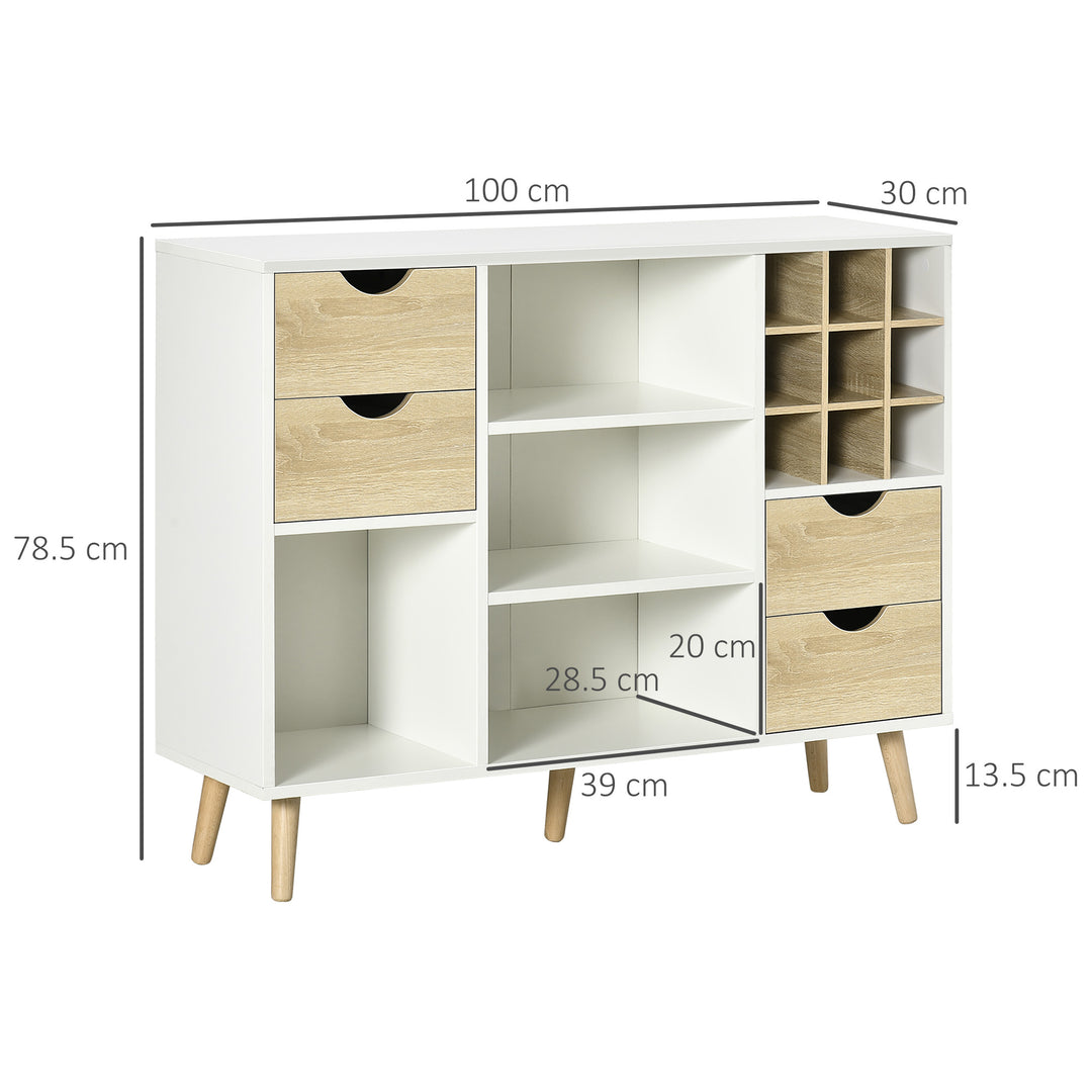 Modern Kitchen Sideboard, Buffet Table with Removable Wine Rack, Drawers and Open Compartments for Living Room, Dining Room, Natural