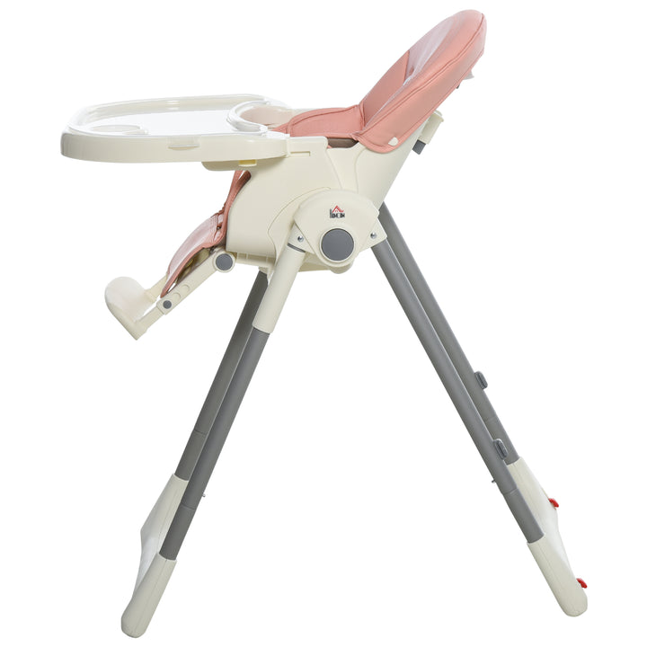 Foldable Baby High Chair Convertible to Toddler Chair Height Adjustable with Removable Tray 5-Point Harness Mobile with Wheels Pink