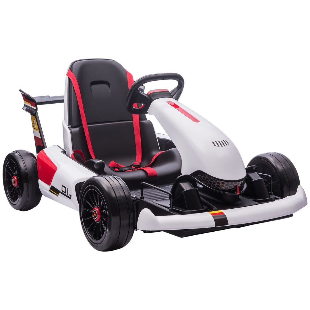 Electric Go Kart with Adjustable Footrest, Reversing Steering Wheel, Kids Ride-On Racing Go Kart with 12V Rechargeable Battery 2 Speeds White