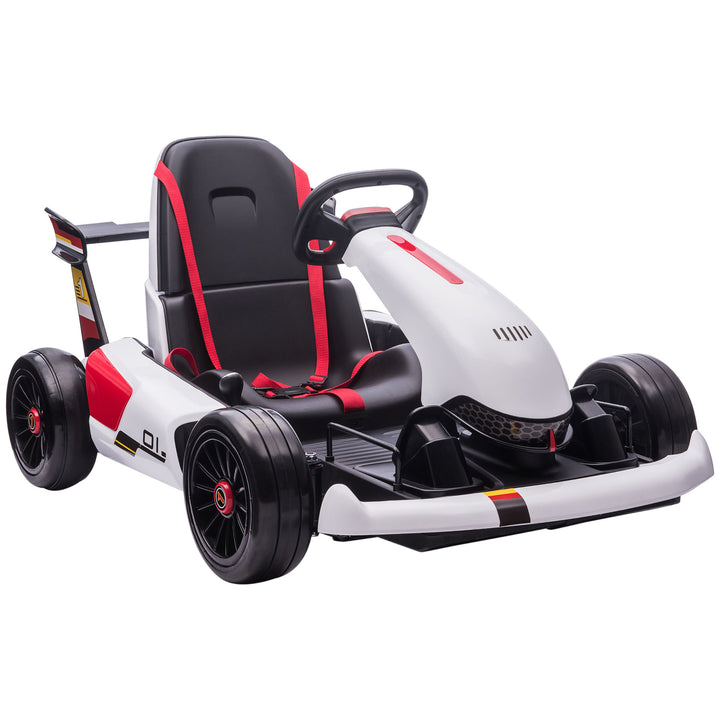 Electric Go Kart with Adjustable Footrest, Reversing Steering Wheel, Kids Ride-On Racing Go Kart with 12V Rechargeable Battery 2 Speeds White