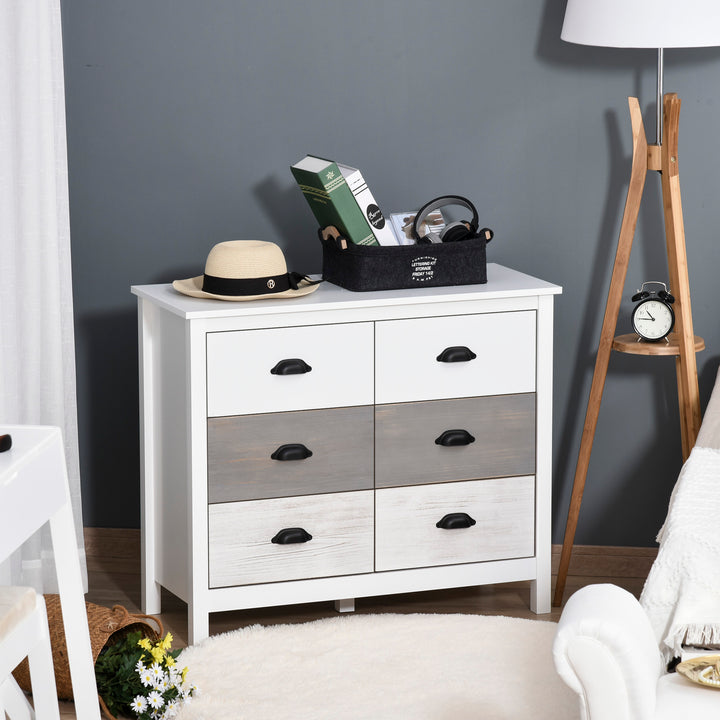 Side Cabinet Home Organizer with 6 Storage Drawer Unit, Round Handle for Bedroom, Living Room