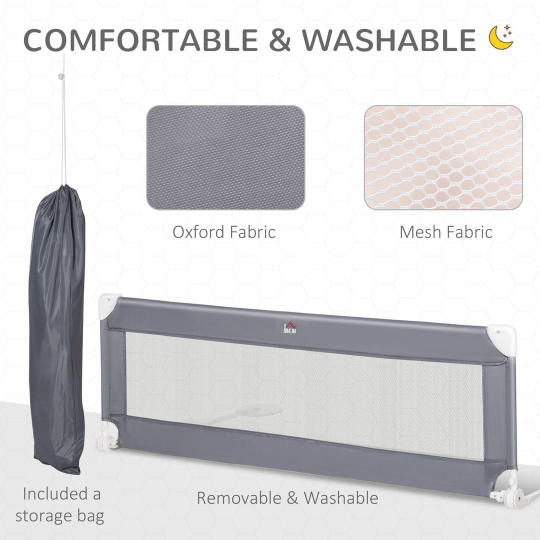 Toddler Bed Rail Foldable Safety Barrier Fold Down Bed Guard for Flat &amp; Slat Bed, 150 x 50cm, Grey