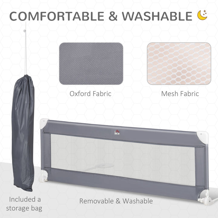 Toddler Bed Rail Foldable Safety Barrier Fold Down Bed Guard for Flat &amp; Slat Bed, 150 x 50cm, Grey