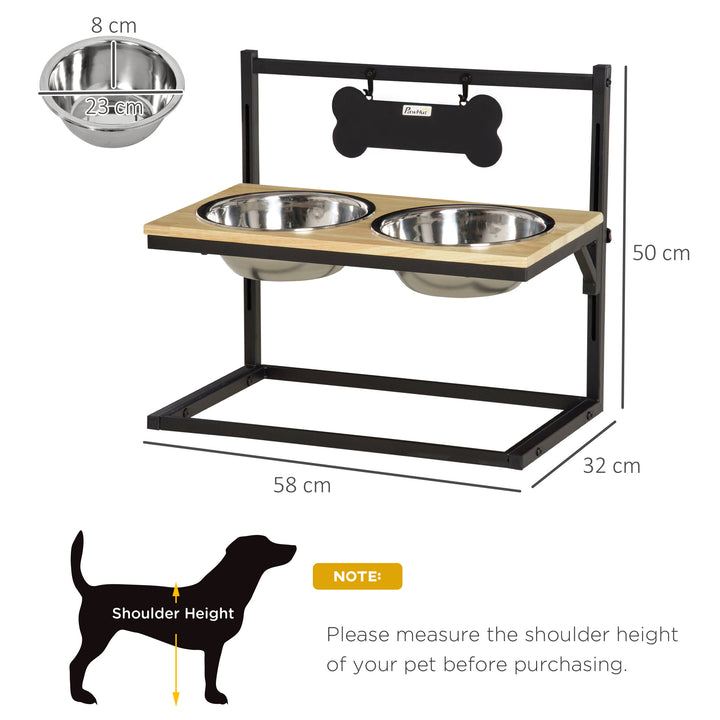 Dog Bowls Adjustable Raised Pet Feeder with 2 Removable Stainless Steel Bowls for Small Medium Large Dogs, Natural