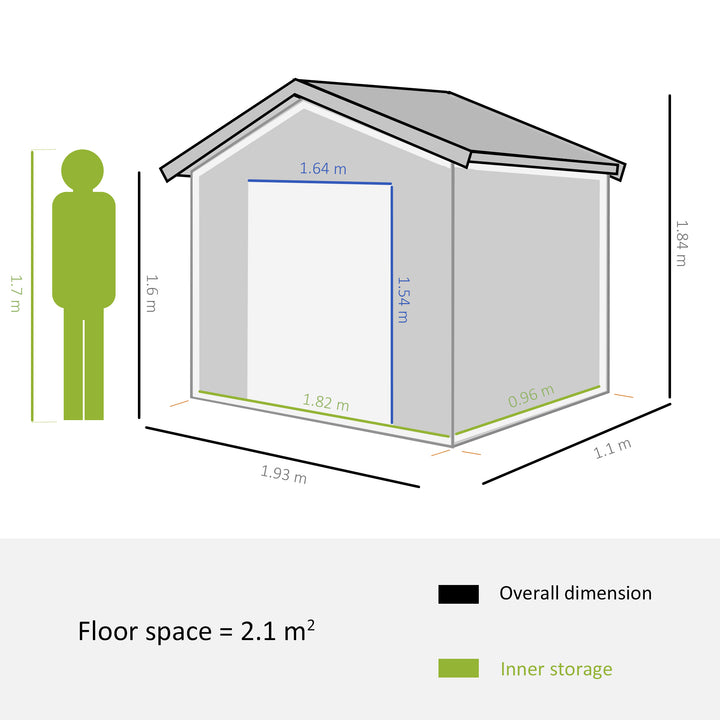 Outsunny 6ft x 3.2ft Garden Metal Storage Shed w/ Double Sliding Door and Air Vents, Tool Storage for Backyard Patio Lawn, Green