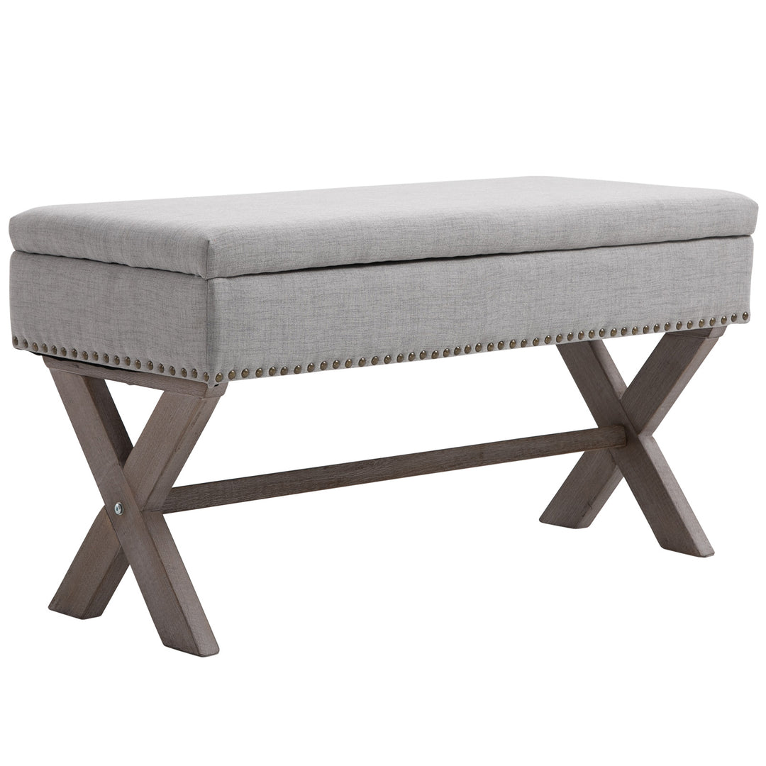 Elegant Storage Stool Ottoman Bentwood Frame, Grey